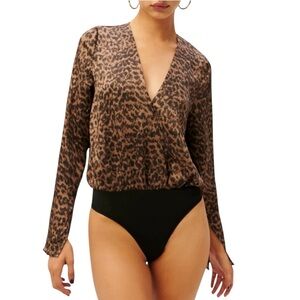 🌻NEW w/tags GOOD AMERICAN Satin Animal Print Wrap Bodysuit Size 2 (Medium)